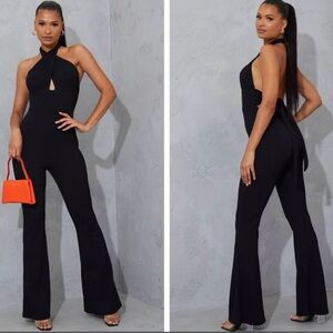 PrettyLittleThing Black Halter Jumpsuit